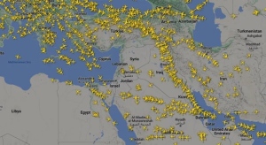 Operativa aérea mundial en Oriente Medio actualmente, sin apenas presencia de vuelos entre los espacios de Israel y Siria.