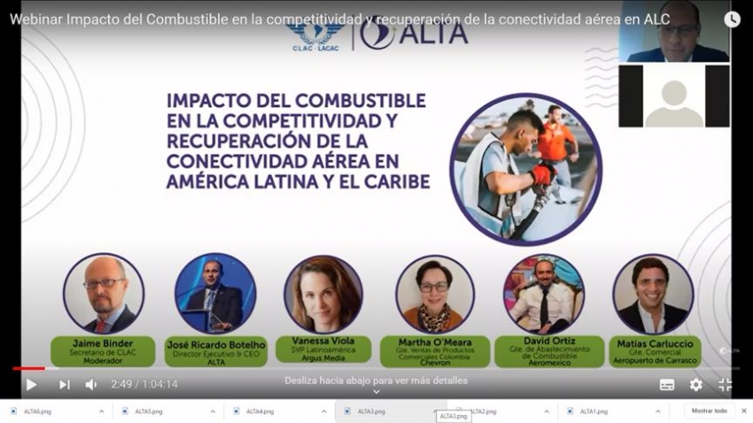 ALTA: Webinar sobre impacto del combustible en la competitividad y recuperación de la conectividad aérea en América Latina y el Caribe
