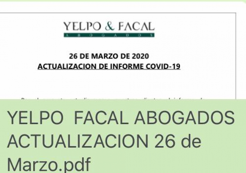 Actualizaci&oacute;n: informe de situaci&oacute;n Covid-19 del estudio YELPO &amp; FACAL ABOGADOS