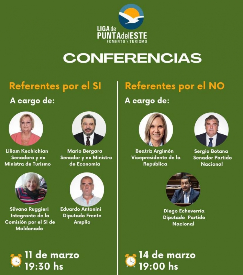 Referentes de ambas opciones de cara al Refer&eacute;ndum por la LUC en Uruguay, en Liga de Punta del Este