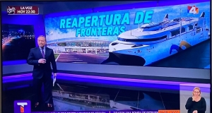Sugestiva imagen en la TV uruguaya que para anunciar la reapertura de fronteras se muestra m&aacute;s grande y m&aacute;s adelante un ferry de Buqueb&uacute;s que &iexcl;el Aeropuerto de Carrasco!