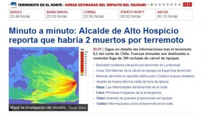 Terremoto de magnitud 8,2 sacude Chile y activa alerta de tsunami en la regi&oacute;n