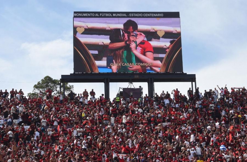 Fiesta total, un hincha de Flamengo le pide matrimonio a una hincha de Palmeiras en medio del partido