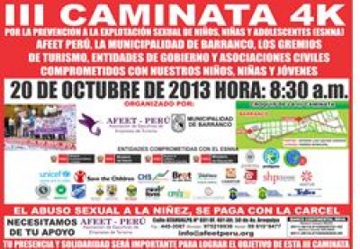 Caminata contra explotaci&oacute;n sexual en el turismo el domingo 20 de octubre