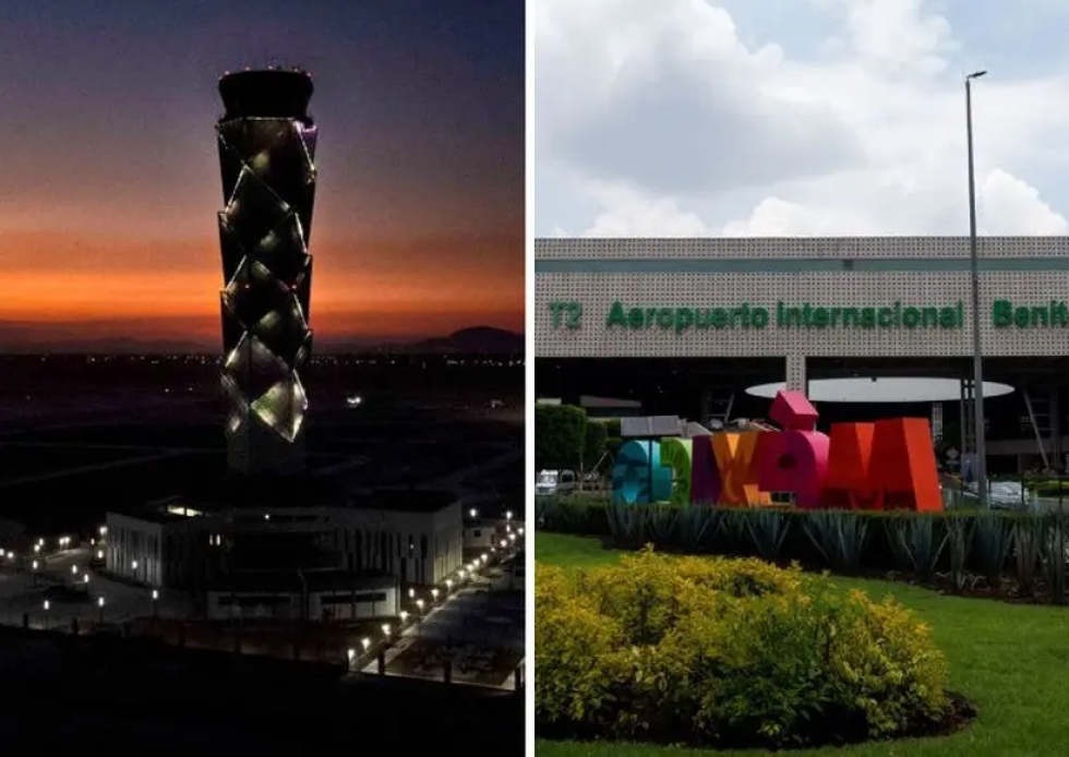 AIFA de noche y Terminal 2 del AICM 