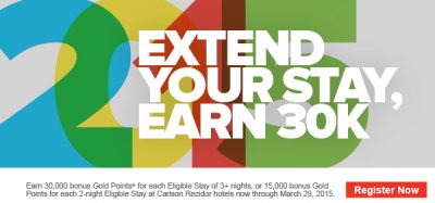 Promoci&oacute;n global Club Carlson: "Extiende tu estad&iacute;a, acumula 30K"