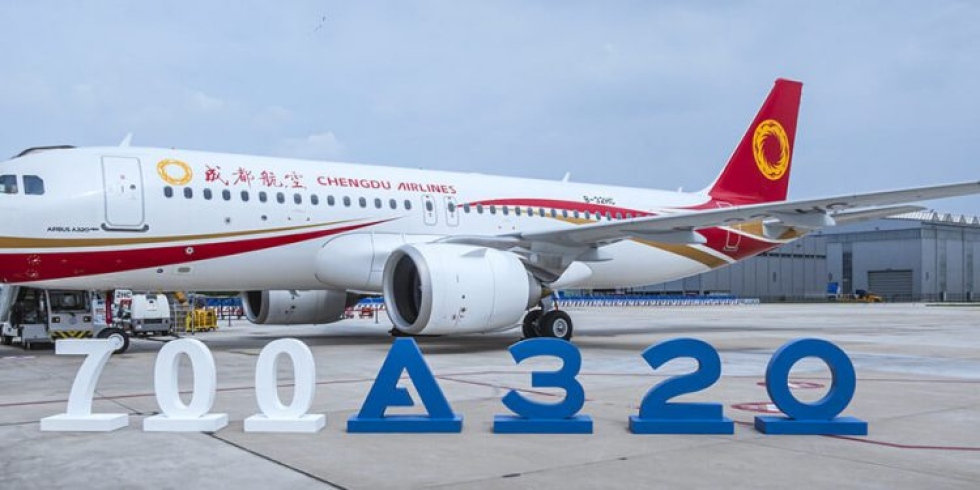 Airbus entreg&oacute; el avi&oacute;n n&uacute;mero 700 de familia A320 ensamblado en China