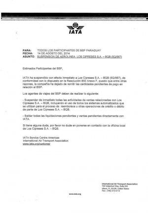 Facs&iacute;mil del comunicado de IATA enviado a los operadores paraguayos que lleg&oacute; a Uruguay y nos fue remitido a Panam&aacute;. As&iacute; trabaja el PDA.