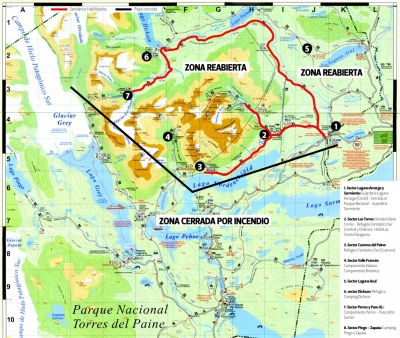 Rutas tur&iacute;sticas disponibles en Parque Nacional Torres del Paine